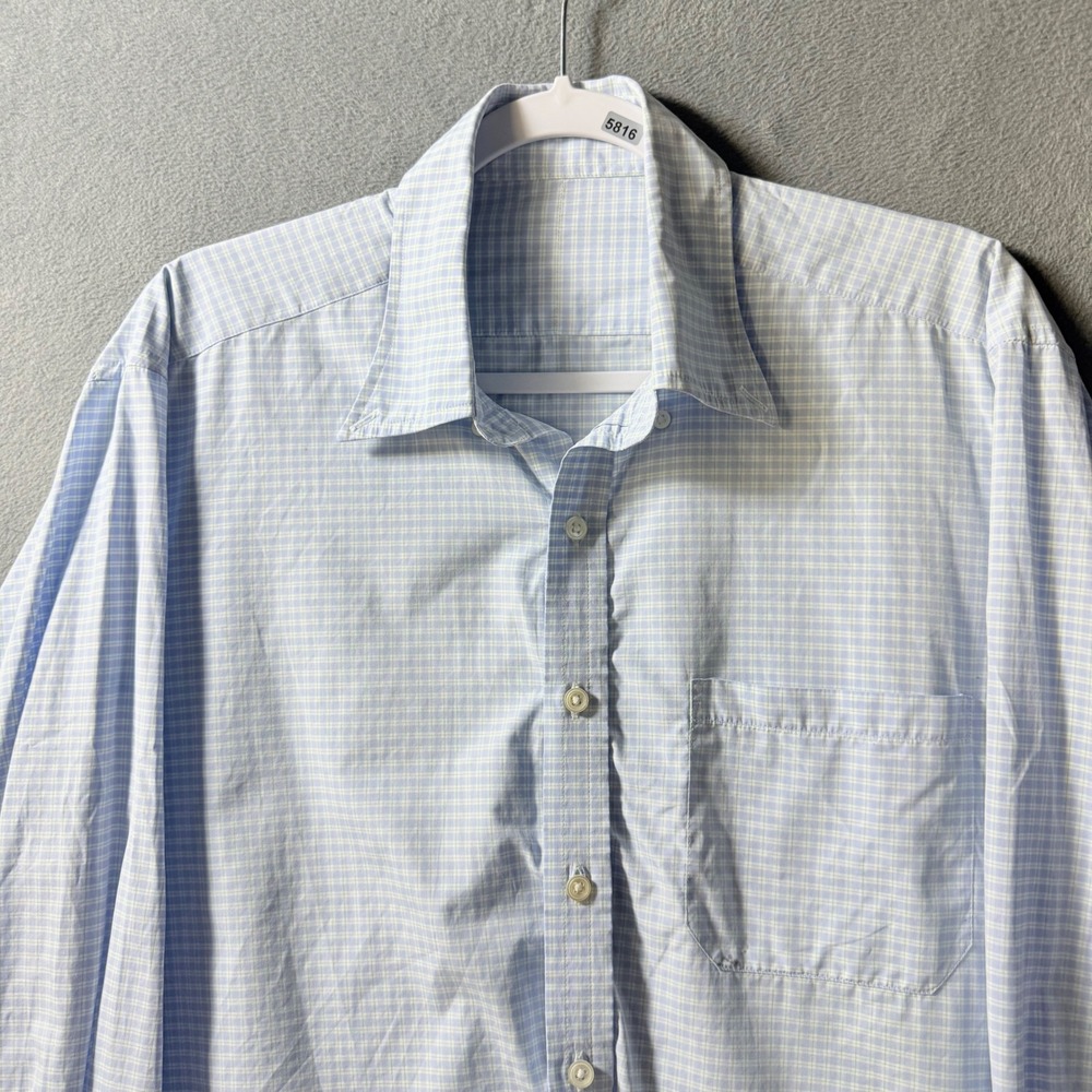Emma Willis Jermyn Street Blue Micro Check Cotton Shirt Mens Large England
